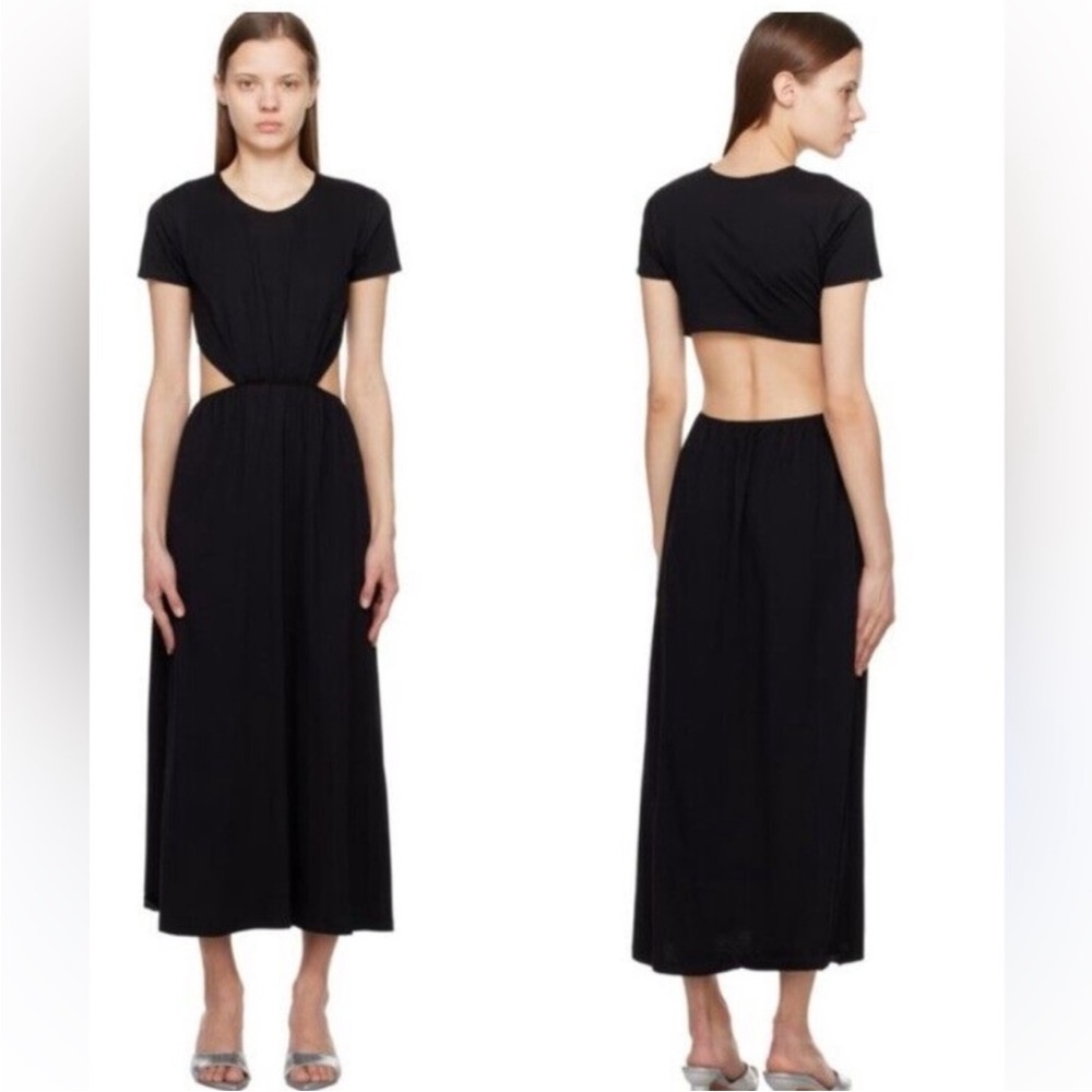 Loulou Studio Black Seram Cotton Midi Dress with Cut-Out Back Large - Picture 1 of 8